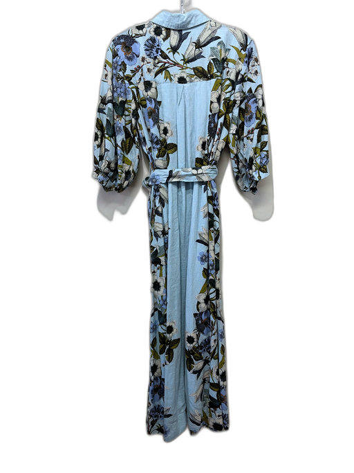 Maeve Size SP Light Blue, White & Green Linen Blend Botanical Button Front Dress Light Blue, White & Green / SP