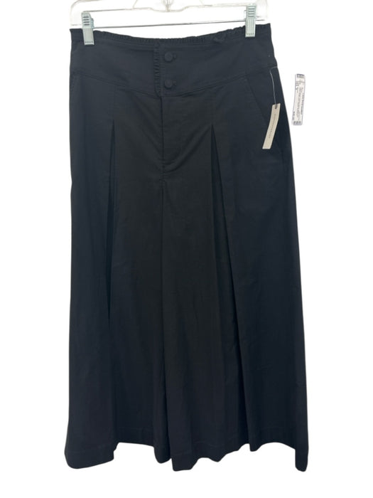 Maeve Size 6 Black Viscose Blend Wide Leg Pleat Ruffle Hem Button Pants Black / 6
