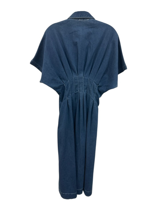 Exquise Size S Denim Cotton Blend Side Seam Pockets Shirt Collar pleats Dress Denim / S