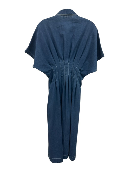 Exquise Size S Denim Cotton Blend Side Seam Pockets Shirt Collar pleats Dress Denim / S