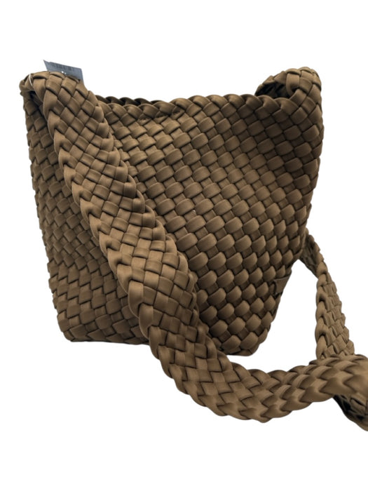 Naghedi Taupe Brown Neoprene Woven Magnetic Close Bucket Crossbody Bag Taupe Brown