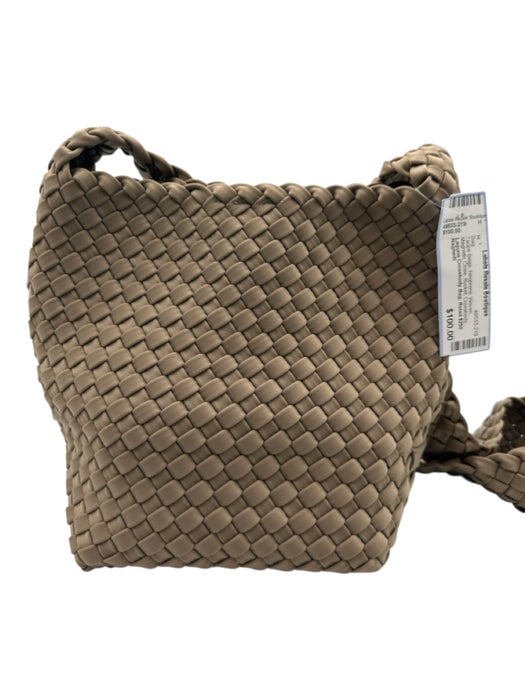 Naghedi Taupe Beige Neoprene Woven Magnetic Close Bucket Crossbody Bag Taupe Beige
