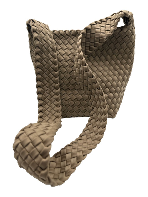 Naghedi Taupe Beige Neoprene Woven Magnetic Close Bucket Crossbody Bag Taupe Beige