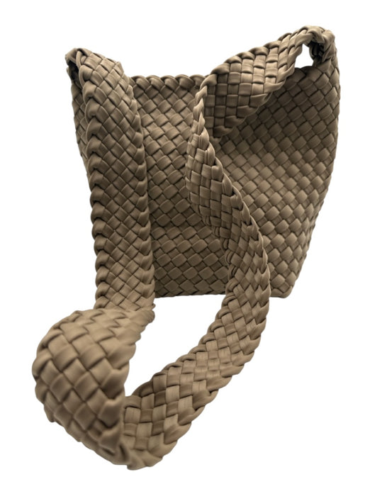 Naghedi Taupe Beige Neoprene Woven Magnetic Close Bucket Crossbody Bag Taupe Beige