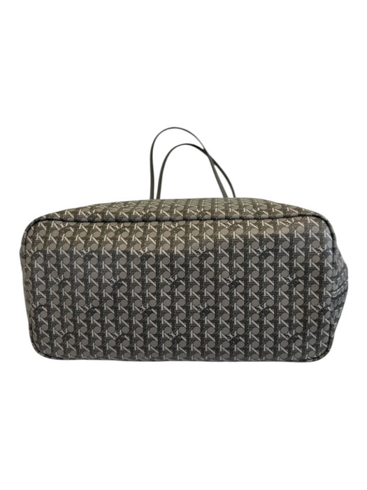 Tory Burch Gray Coated Canvas Monogram Lattice Zip Top Tote Bag Gray