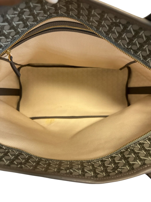 Tory Burch Gray Coated Canvas Monogram Lattice Zip Top Tote Bag Gray