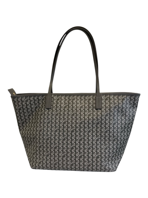 Tory Burch Gray Coated Canvas Monogram Lattice Zip Top Tote Bag Gray