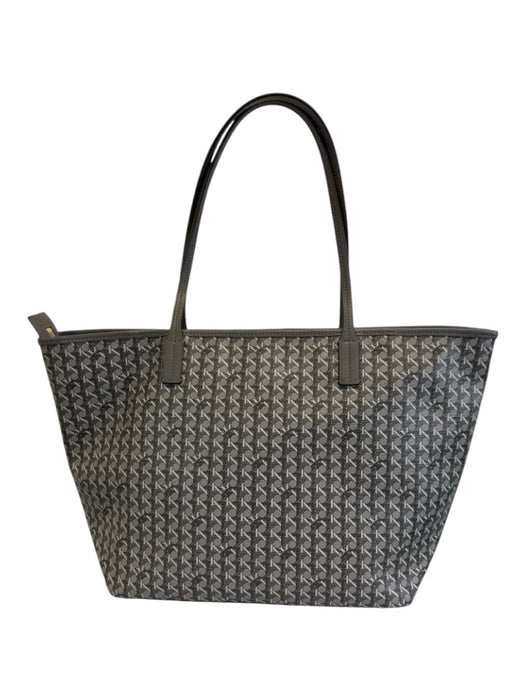 Tory Burch Gray Coated Canvas Monogram Lattice Zip Top Tote Bag Gray