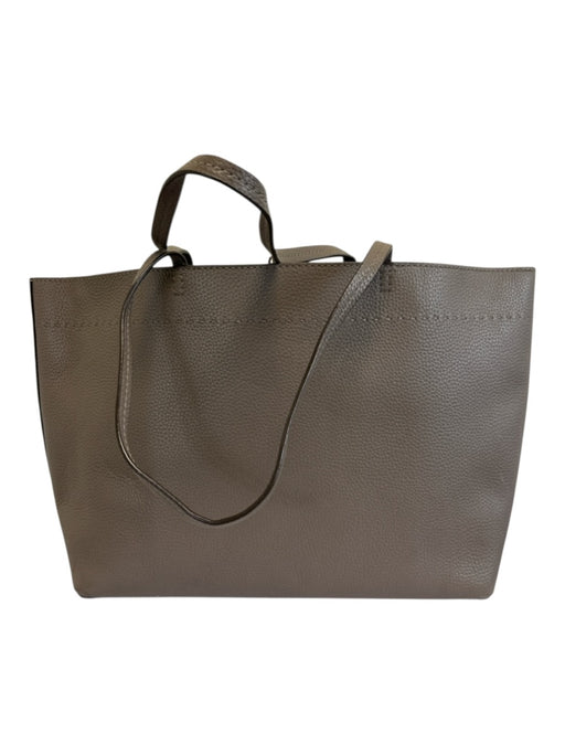Tory Burch Taupe Gray Leather Top Handle Logo Detail Clip clasp Tote Bag Taupe Gray