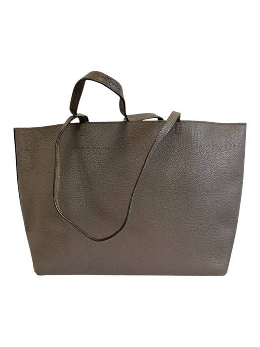 Tory Burch Taupe Gray Leather Top Handle Logo Detail Clip clasp Tote Bag Taupe Gray