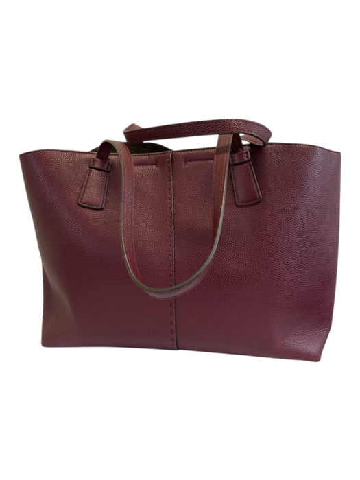 Tory Burch Bordeaux Red Leather Top Handle Logo Detail Clip clasp Tote Bag Bordeaux Red