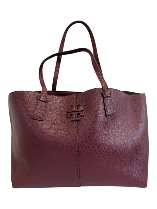 Tory Burch Bordeaux Red Leather Top Handle Logo Detail Clip clasp Tote Bag Bordeaux Red