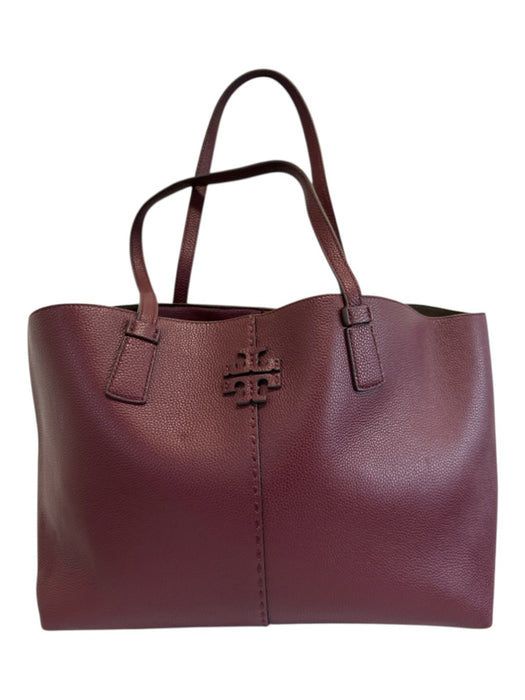 Tory Burch Bordeaux Red Leather Top Handle Logo Detail Clip clasp Tote Bag Bordeaux Red