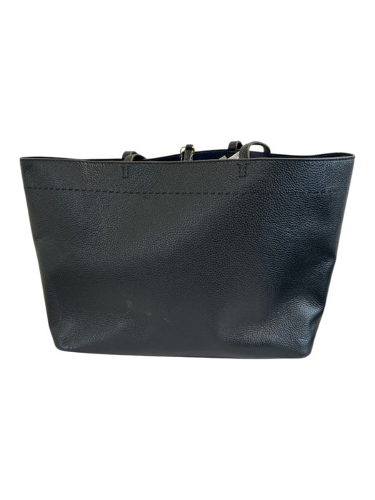 Tory Burch Black Leather Top Handle Logo Detail Clip clasp Tote Bag Black