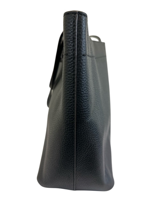 Tory Burch Black Leather Top Handle Logo Detail Clip clasp Tote Bag Black