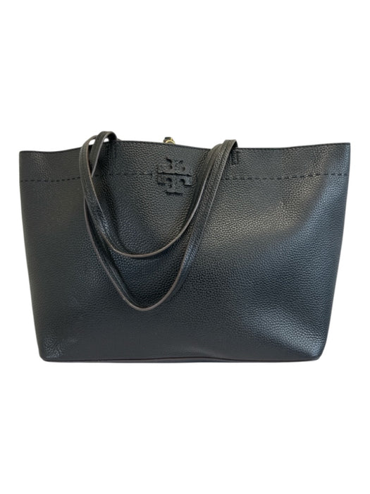 Tory Burch Black Leather Top Handle Logo Detail Clip clasp Tote Bag Black