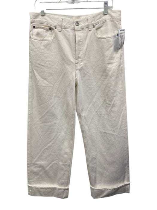 Madewell Size 28 Cream White Cotton Denim Cuffed Ankle Button Fly Jeans Cream White / 28