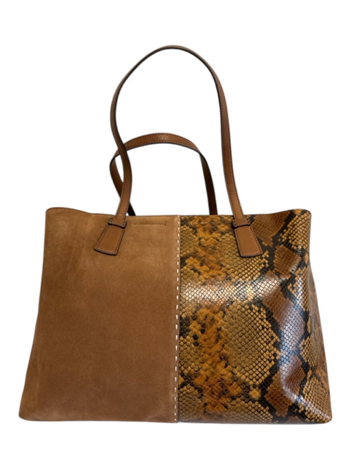 Tory Burch Brown & Orange Suede Leather Snake Fabric Block Tote Bag Brown & Orange / L