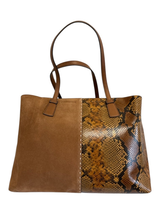 Tory Burch Brown & Orange Suede Leather Snake Fabric Block Tote Bag Brown & Orange / L