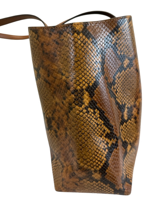 Tory Burch Brown & Orange Suede Leather Snake Fabric Block Tote Bag Brown & Orange / L