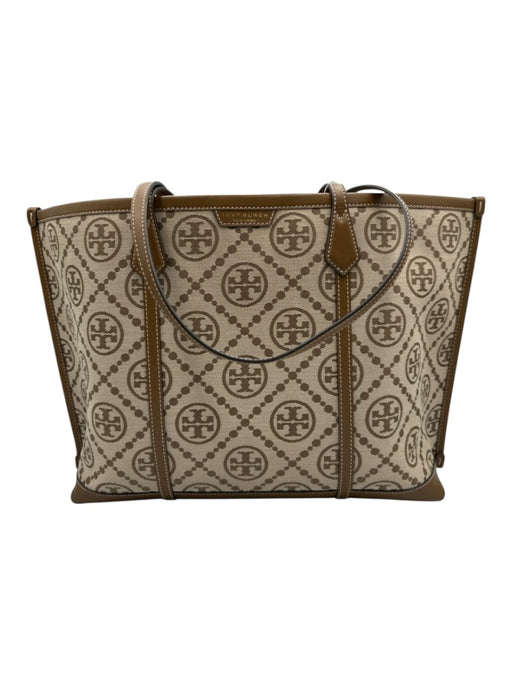 Tory Burch Brown & Beige Canvas & Leather Top Handles Open Top Feet Tote Bag Brown & Beige / M