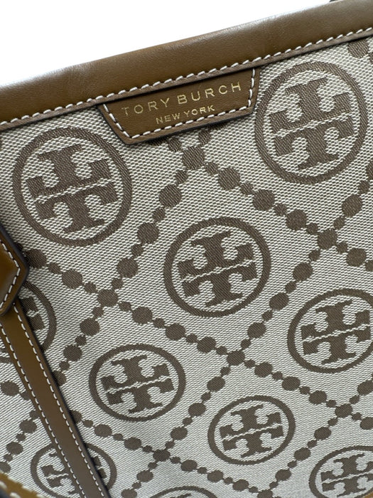 Tory Burch Brown & Beige Canvas & Leather Top Handles Open Top Feet Tote Bag Brown & Beige / M