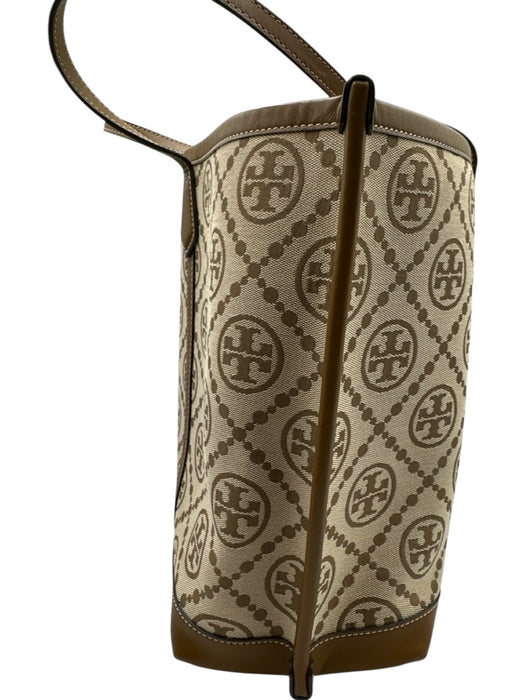 Tory Burch Brown & Beige Canvas & Leather Top Handles Open Top Feet Tote Bag Brown & Beige / M