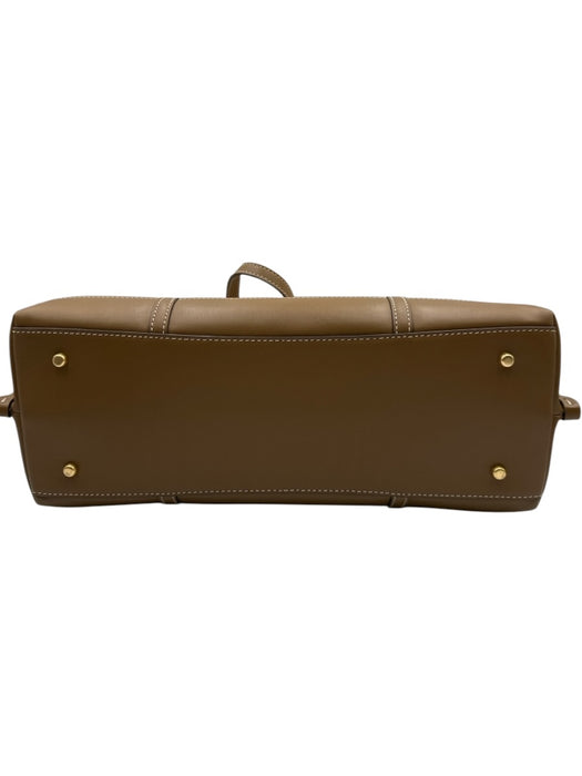 Tory Burch Brown & Beige Canvas & Leather Top Handles Open Top Feet Tote Bag Brown & Beige / M