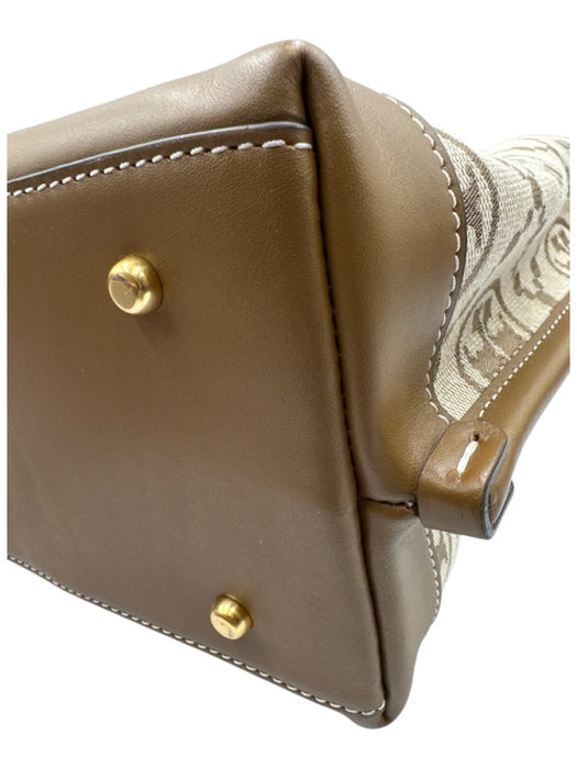 Tory Burch Brown & Beige Canvas & Leather Top Handles Open Top Feet Tote Bag Brown & Beige / M