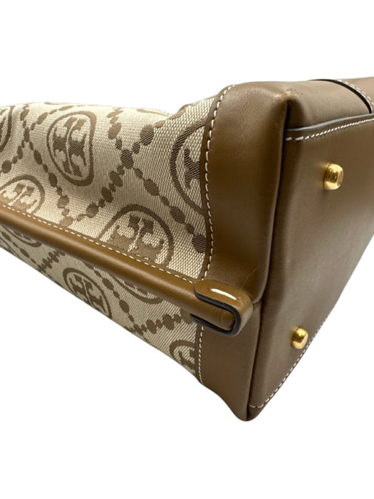 Tory Burch Brown & Beige Canvas & Leather Top Handles Open Top Feet Tote Bag Brown & Beige / M