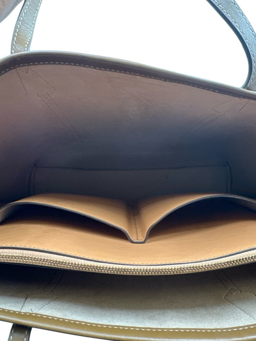 Tory Burch Brown & Beige Canvas & Leather Top Handles Open Top Feet Tote Bag Brown & Beige / M