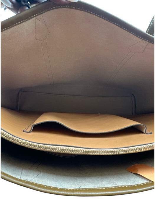 Tory Burch Brown & Beige Canvas & Leather Top Handles Open Top Feet Tote Bag Brown & Beige / M