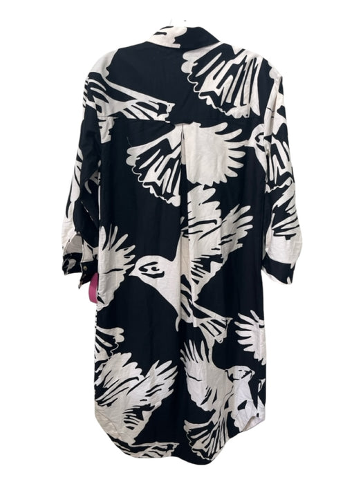 Maeve Size XS Black & White Cotton Collared Button Up Abstract Long Sleeve Dress Black & White / XS