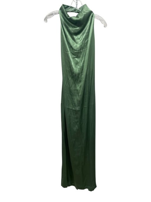 Wolflamb Size M Green Viscose Blend Satin Halter Cowl neck Maxi Dress Green / M