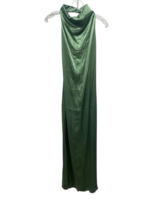 Wolflamb Size M Green Viscose Blend Satin Halter Cowl neck Maxi Dress Green / M