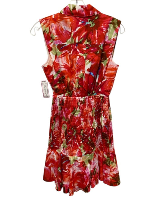 Milly Size 0 Red & Multi Cotton Blend Abstract Floral Sleeveless Collar Dress Red & Multi / 0