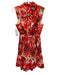 Milly Size 0 Red & Multi Cotton Blend Abstract Floral Sleeveless Collar Dress Red & Multi / 0