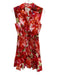 Milly Size 0 Red & Multi Cotton Blend Abstract Floral Sleeveless Collar Dress Red & Multi / 0