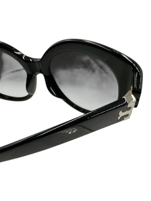 Tory Burch Black Acetate Silver Logo Round Oversize Sunglasses Black