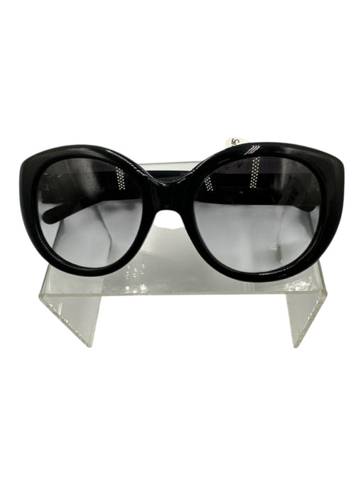 Tory Burch Black Acetate Silver Logo Round Oversize Sunglasses Black