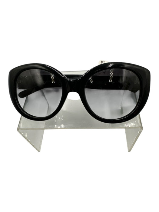 Tory Burch Black Acetate Silver Logo Round Oversize Sunglasses Black