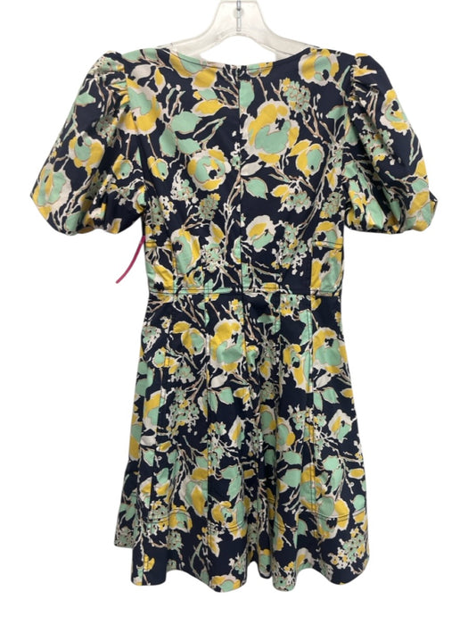 Tanya Taylor Size 0 navy blue, yellow, green Cotton Blend Abstract Floral Dress navy blue, yellow, green / 0