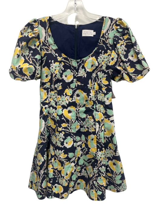 Tanya Taylor Size 0 navy blue, yellow, green Cotton Blend Abstract Floral Dress navy blue, yellow, green / 0