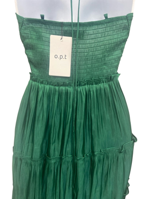 O.P.T. Size XS Emerald Green Polyester Satin Gathered Halter Midi Dress Emerald Green / XS