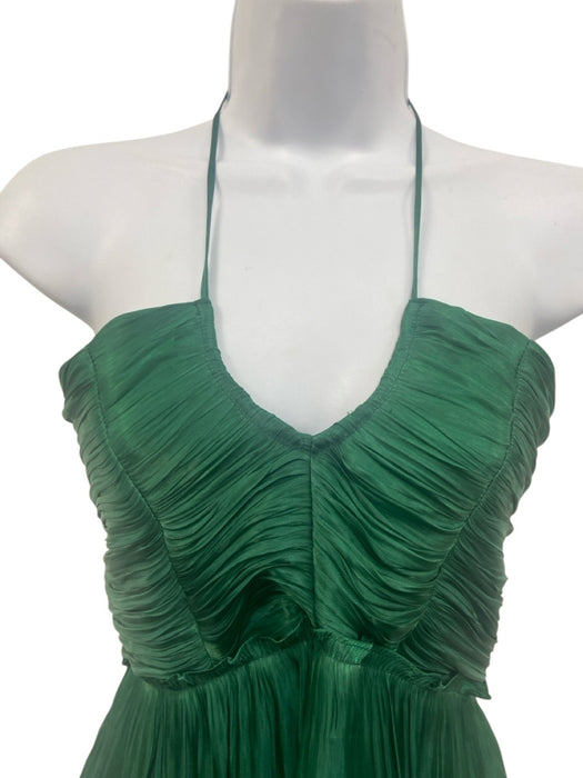 O.P.T. Size XS Emerald Green Polyester Satin Gathered Halter Midi Dress Emerald Green / XS