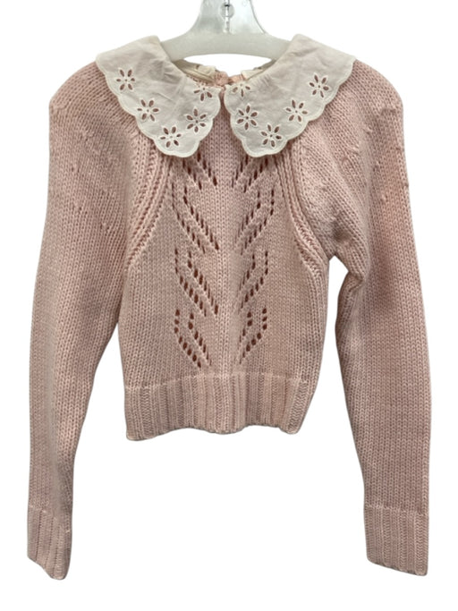 For Love & Lemons Size S Pink & Cream Acrylic Knit Floral Eyelet Sweater Pink & Cream / S