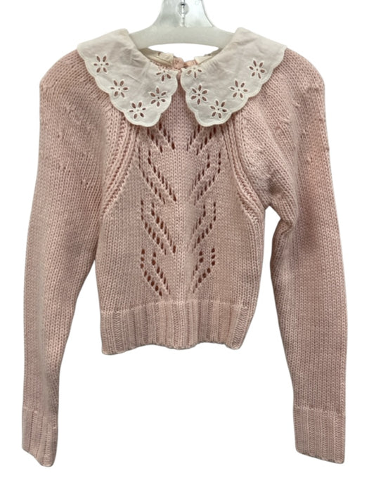 For Love & Lemons Size S Pink & Cream Acrylic Knit Floral Eyelet Sweater Pink & Cream / S