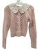 For Love & Lemons Size S Pink & Cream Acrylic Knit Floral Eyelet Sweater Pink & Cream / S