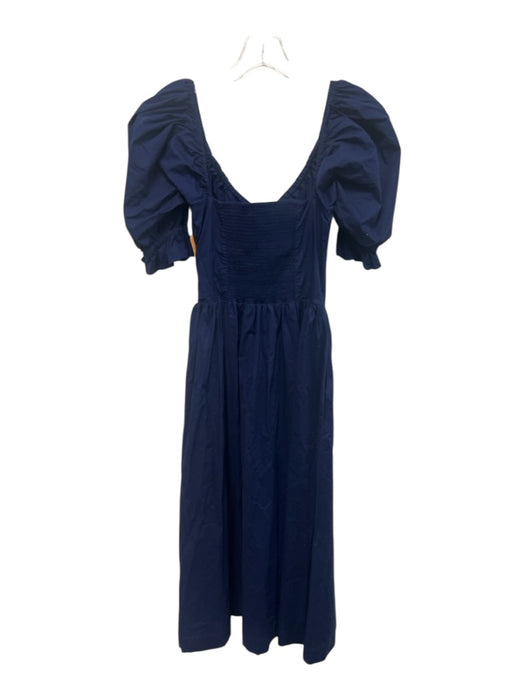 Hill House Size XXS Navy Blue Cotton Blend Short Puff Sleeve Shirred Back Dress Navy Blue / XXS