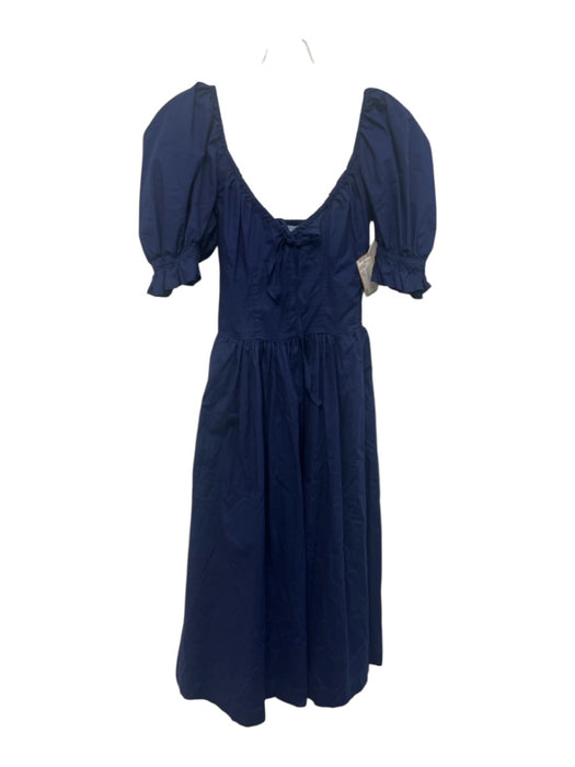 Hill House Size XXS Navy Blue Cotton Blend Short Puff Sleeve Shirred Back Dress Navy Blue / XXS